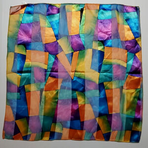 Vintage Scarf SPACE AGE Luxury Fashion COLORFUL GEOMETRIC Satin 21" SQUARE